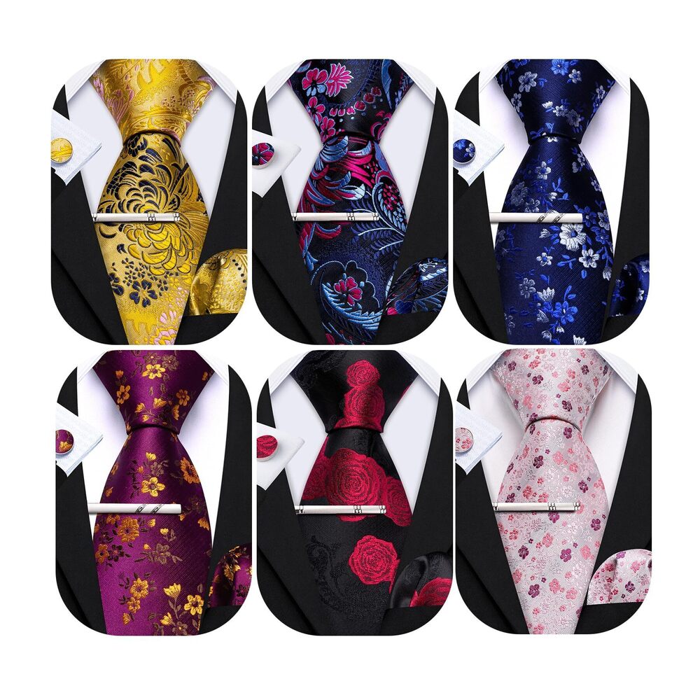 1379 6 PCS Ties Set Silk Business Fashion Woven Necktie Handkerchief